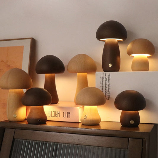 LED Wooden Mushroom Table Lamp