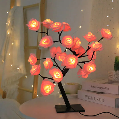 LED-Feenbaumlampe mit roter Rose