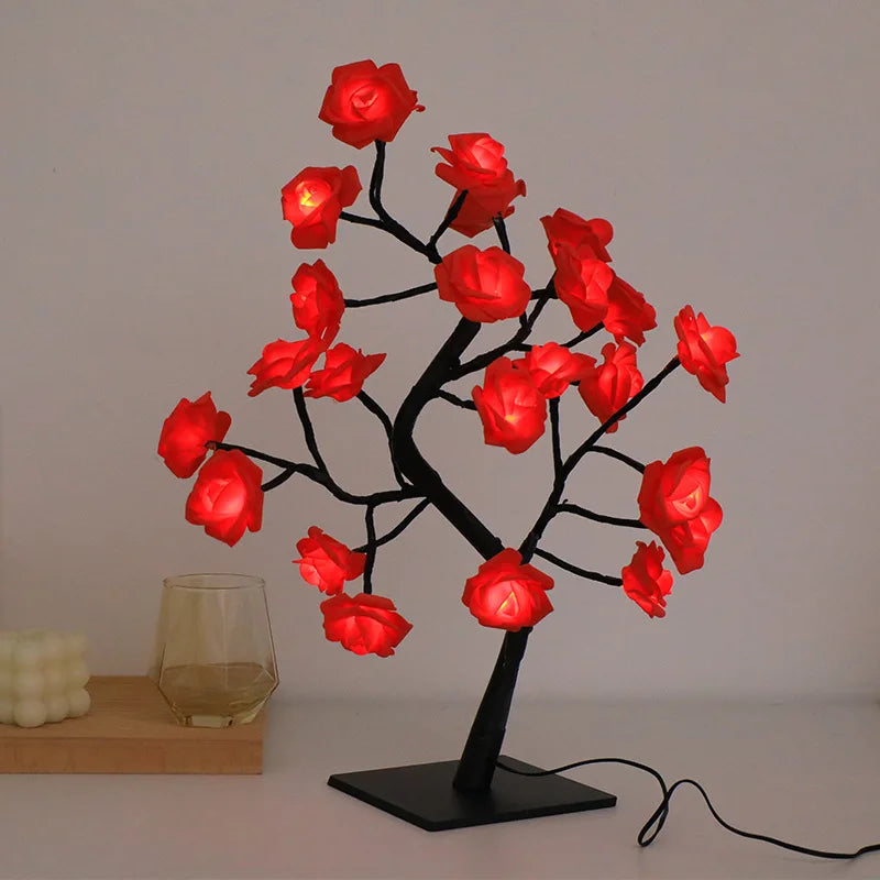 LED-Feenbaumlampe mit roter Rose